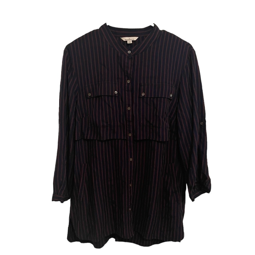 LL Bean Signature Button Down Blue Maroon Striped Shirt size 12